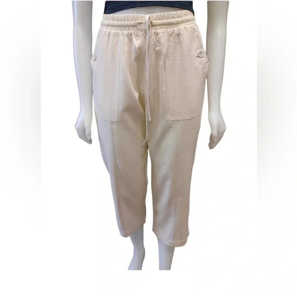 DKR  Linen Blend Oatmeal Capri Size Small